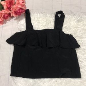 & Other Stories Black Ruffle Trim Cropped Cami Tank
